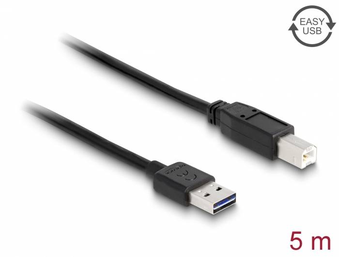 USB-Kabel, 5 Meter lang, mit USB Typ-A und USB Typ-B Steckern. Geeignet für Druckeranschlüsse oder ähnliche Geräte.