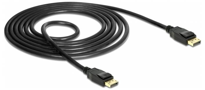 Ein langes, schwarzes HDMI-Kabel mit zwei Steckern, bereit zum Anschließen von Geräten für die Übertragung von Audio- und Videosignalen.