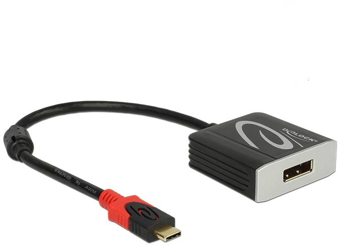 Ein schwarzes Adapterkabel mit einem Mini-HDMI-Anschluss auf der linken Seite und einem HDMI-Anschluss auf der rechten Seite.