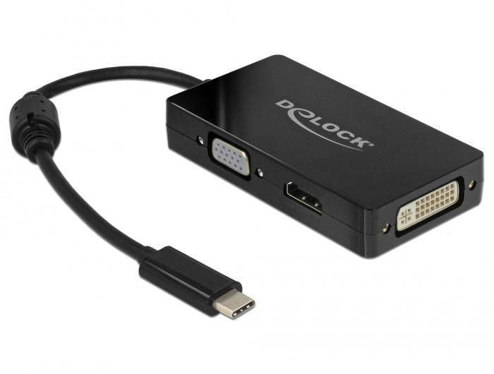 Delock USB 2.0 Adapter [1x USB-C® Stecker - 1x VGA-Buchse, HDMI-Buchse, DVI-Buchse 24+5pol.] 63925 0.13m