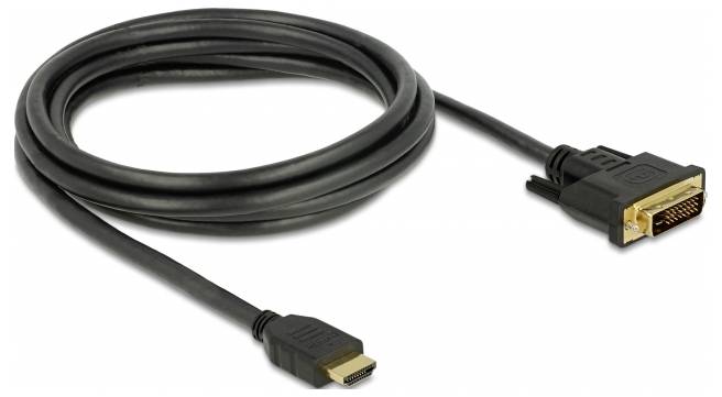 Delock HDMI / DVI Anschlusskabel HDMI-A Stecker, DVI-D 24+1pol. Stecker 2 m Schwarz 85654 dreifach