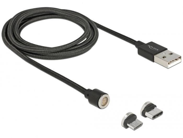 'Magnetisches Ladekabel mit USB-Anschluss' und austauschbaren Steckverbindern. Ideal für Geräte mit unterschiedlichen Ladeports.