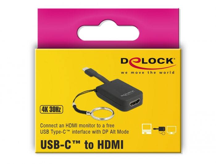 DELOCK USB-C zu HDMI Adapter, 4K 30 Hz; Verbinden Sie einen HDMI-Monitor mit einer USB Type-C Schnittstelle mit DP Alt Mode.