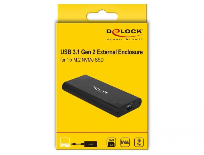 Delock 42614 Externes Gehäuse für M.2 PCIe NVMe SSD USB-C®, M.2 M.2 PCIe NVMe 2260, 2280, 2242 42614