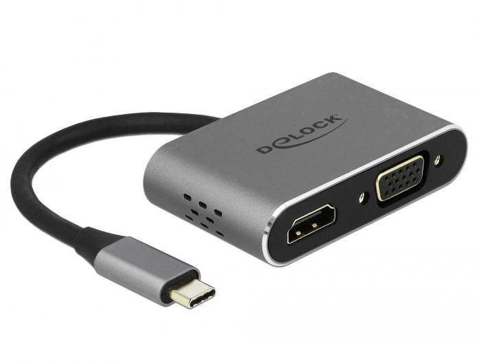 Delock USB 2.0 Adapter [1x USB-C® Stecker - 1x HDMI-Buchse, VGA-Buchse, USB-C® Buchse] 64074 0.12m