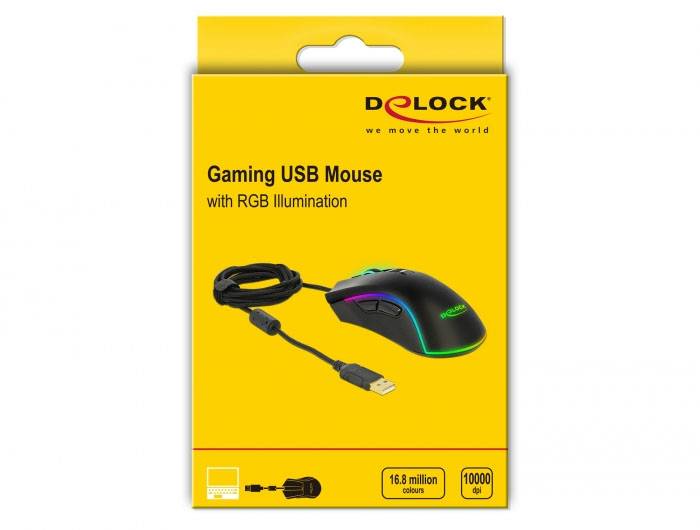 Delock 12670 Ergonomische Maus USB Optisch Schwarz 6 Tasten 10000 dpi