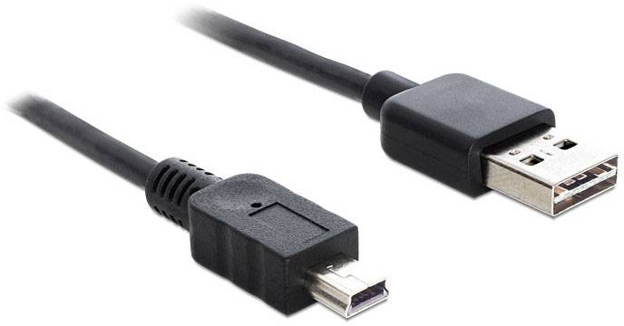 Schwarzes USB-Kabel mit zwei unterschiedlichen Steckertypen: USB-A und ein quadratischer Stecker für Spezialschnittstellen.