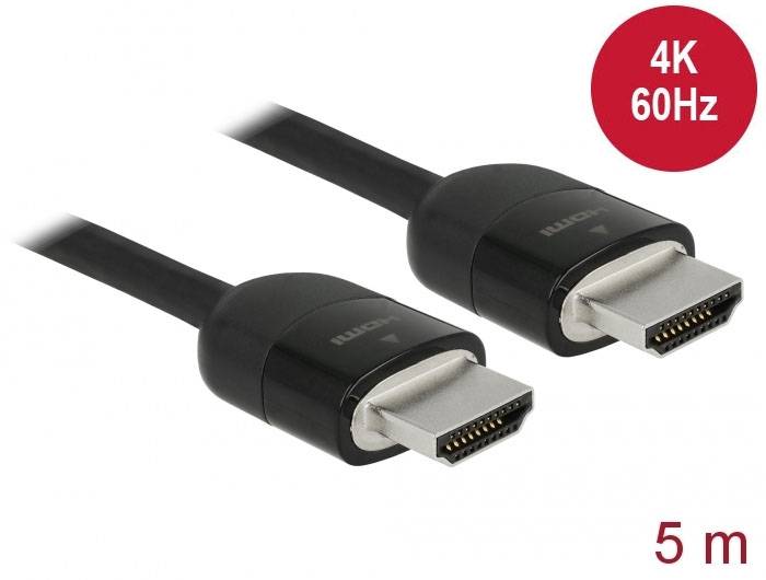 Zwei schwarze HDMI-Kabel mit einer Länge von 5 Metern, geeignet für 4K-Auflösung und 60Hz.