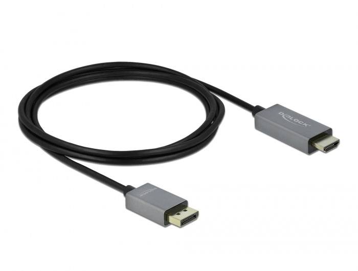 Ein DisplayPort-zu-HDMI-Kabel, das zur Verbindung von Computer und Monitor oder Fernseher dient.