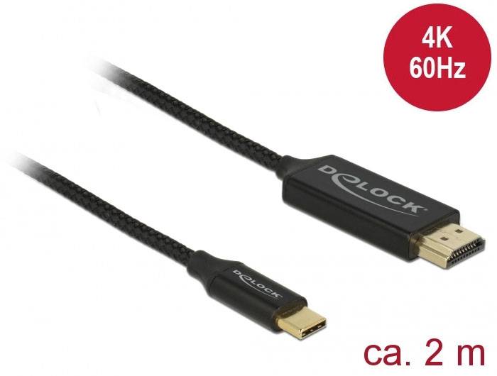 Delock USB / HDMI Anschlusskabel USB-C® Stecker, HDMI-A Stecker 2m Schwarz 84905 vergoldete Steckkontakte, 4K UHD USB-C® Kabel