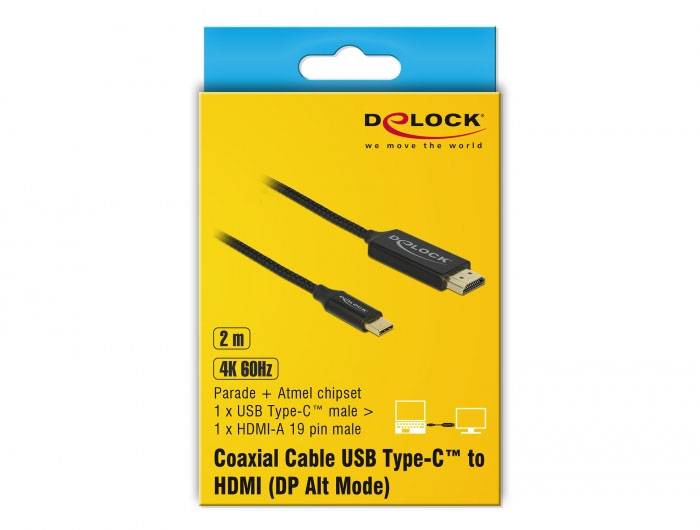 Delock USB / HDMI Anschlusskabel USB-C® Stecker, HDMI-A Stecker 2m Schwarz 84905 vergoldete Steckkontakte, 4K UHD USB-C® Kabel