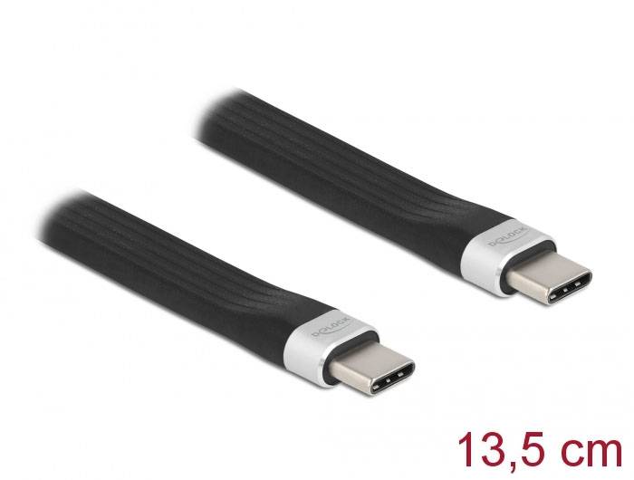 Zwei schwarze USB-C-Kabel mit weißen Steckern, Länge 13,5 cm.