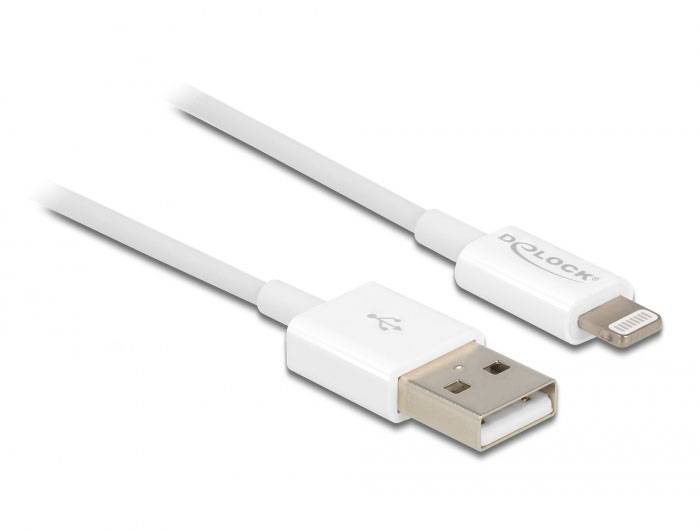 Weißes USB-zu-Lightning-Kabel, geeignet zum Aufladen und Synchronisieren von Apple-Geräten.
