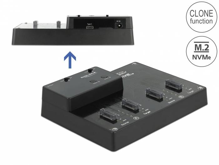 Delock 64124 USB-C®, DC-Buchse 3.5mm Festplatten-Dockingstation mit Clone-Funktion