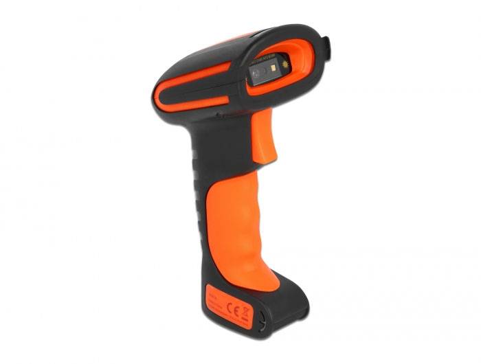 Delock 90556 2D Barcode-Scanner Bluetooth®, Kabelgebunden 1D, 2D LED Schwarz, Orange Hand-Scanner inkl. Standfuß