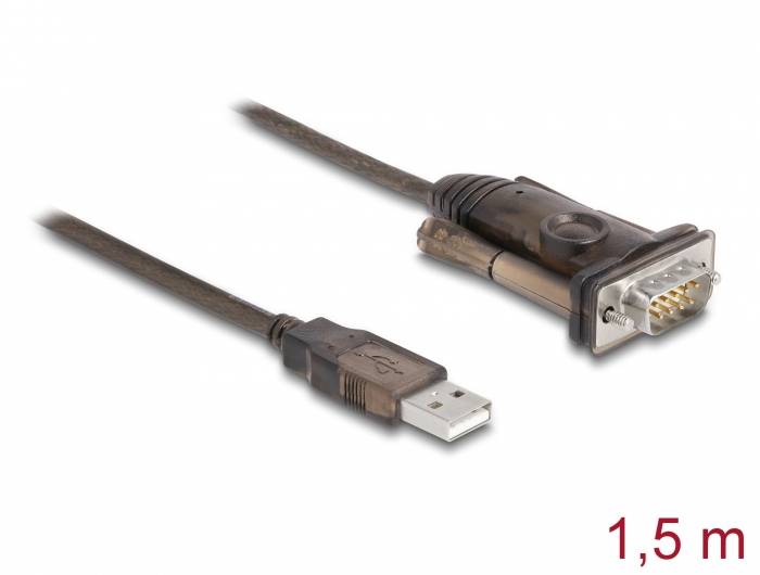 USB zu RS232 Adapterkabel, 1,5 m Länge, USB-A-Stecker zu 9-poligem seriellen Stecker. Zum Anschluss serieller Geräte an PCs.