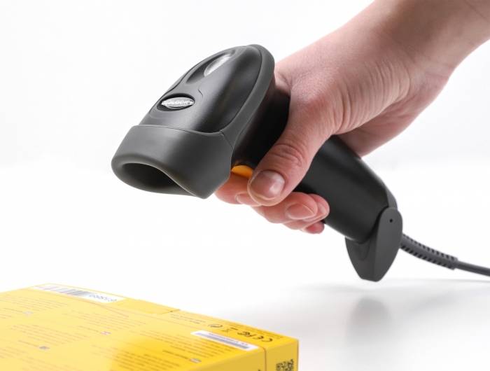 Delock 90584 1D Barcode-Scanner 1D Laser Schwarz Hand-Scanner inkl. Standfuß