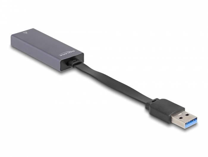 Tragbare SSD mit USB-Anschluss, rechteckiges Gehäuse aus Metall, schwarzes Kabel und USB-Stecker, geeignet für Datenspeicherung.