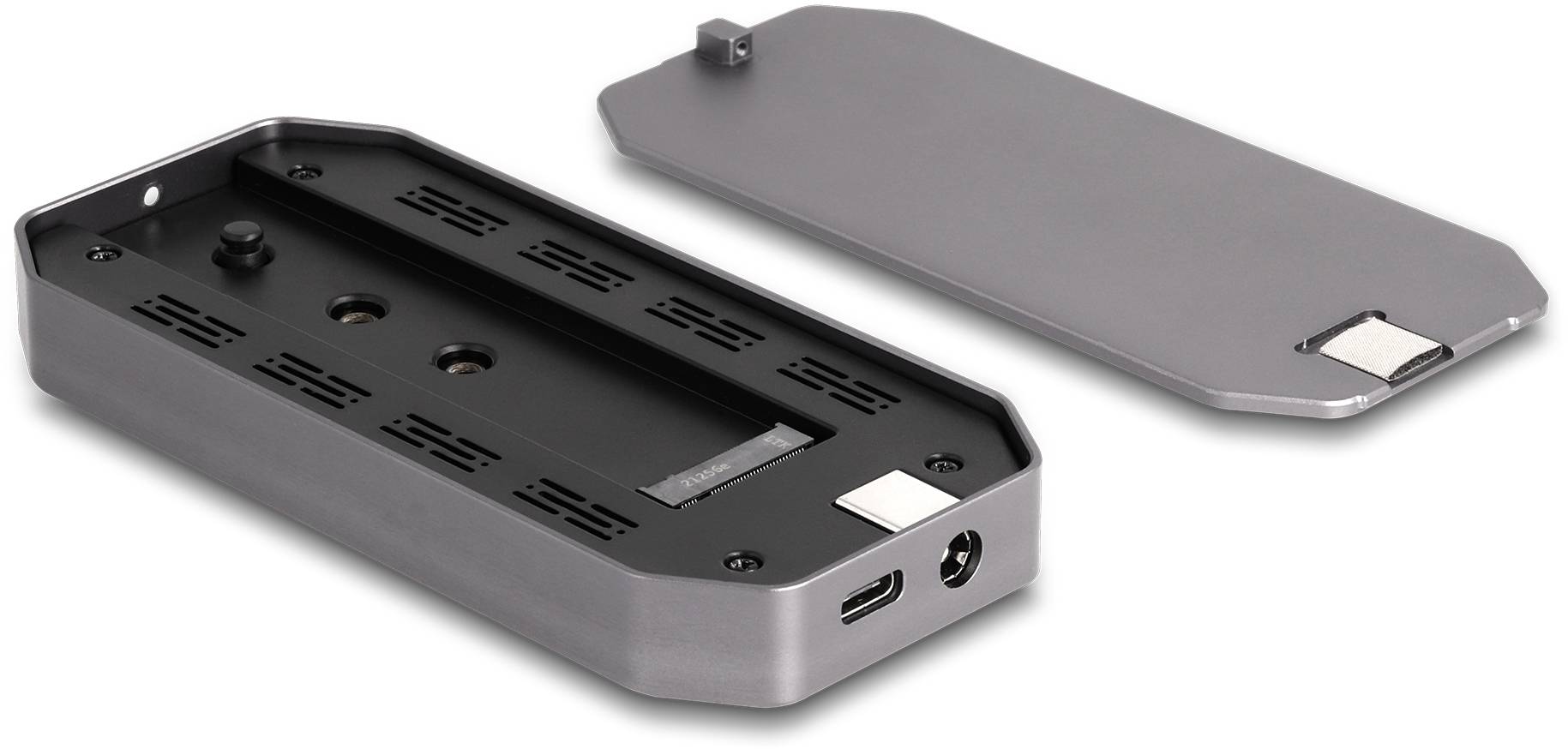 Delock 42015 Externes Gehäuse für M.2 PCIe NVMe SSD USB-C®, DC-Buchse 3.5 mm, M.2 20 GBit/s M.2 PCIe NVMe 2280, 2260, 2242 42015