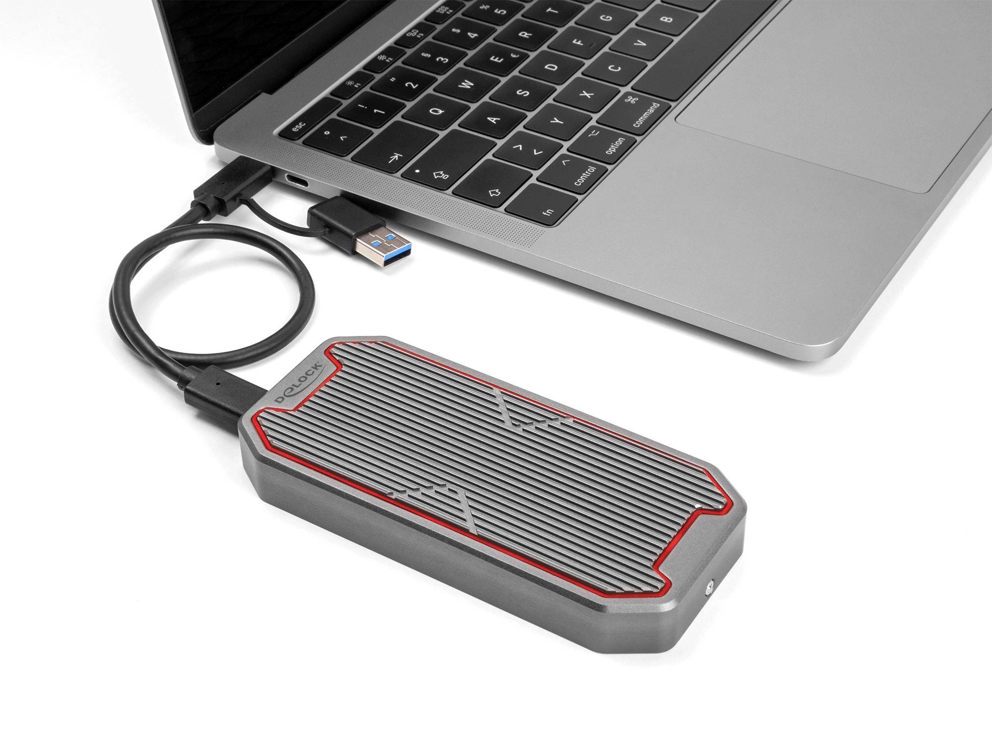 Delock 42015 Externes Gehäuse für M.2 PCIe NVMe SSD USB-C®, DC-Buchse 3.5 mm, M.2 20 GBit/s M.2 PCIe NVMe 2280, 2260, 2242 42015