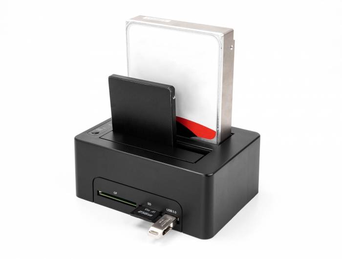 Delock 64183 SATA 6 Gb/s, SD, DC-Buchse 3.5 mm, USB-B, USB-A Festplatten-Dockingstation mit Kartenleser