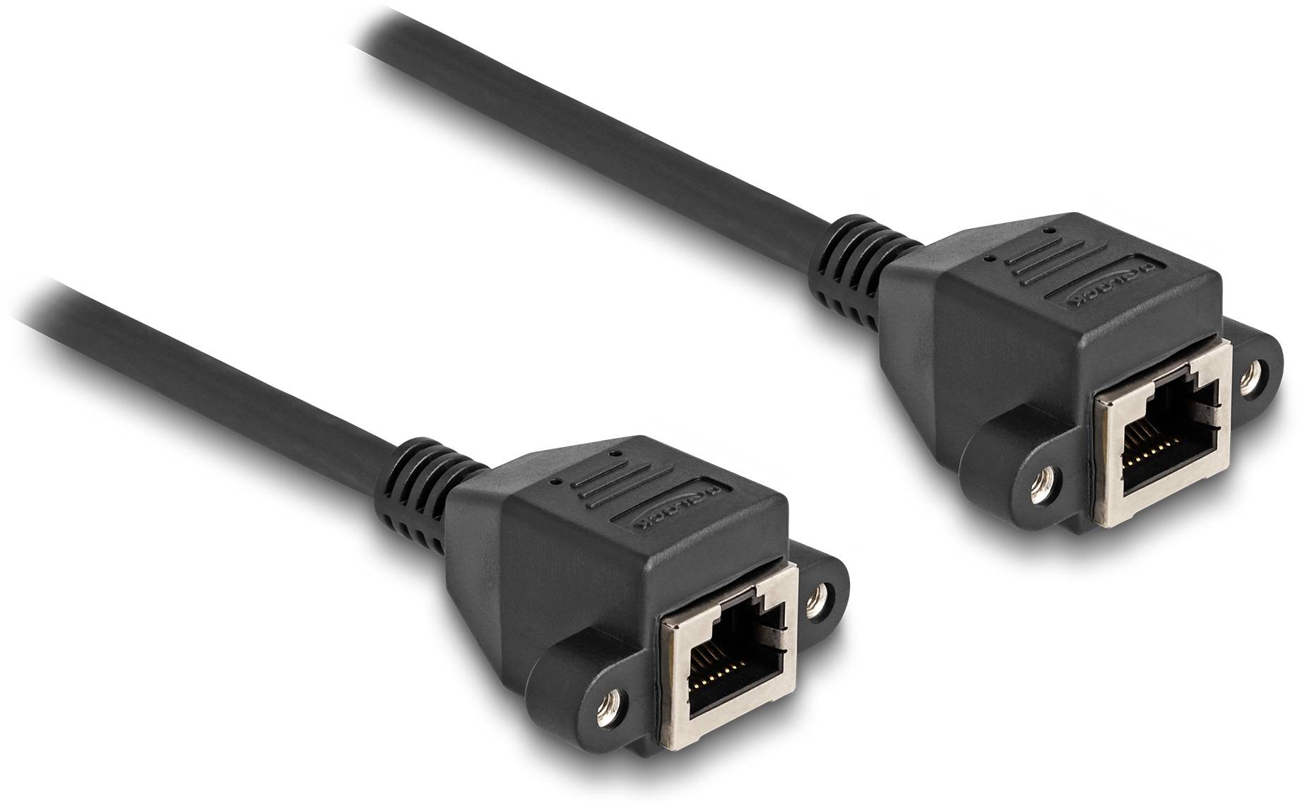 Zwei schwarze Ethernet-Kabel mit RJ45-Buchse an jedem Ende, geeignet zur Datenübertragung in Netzwerken.
