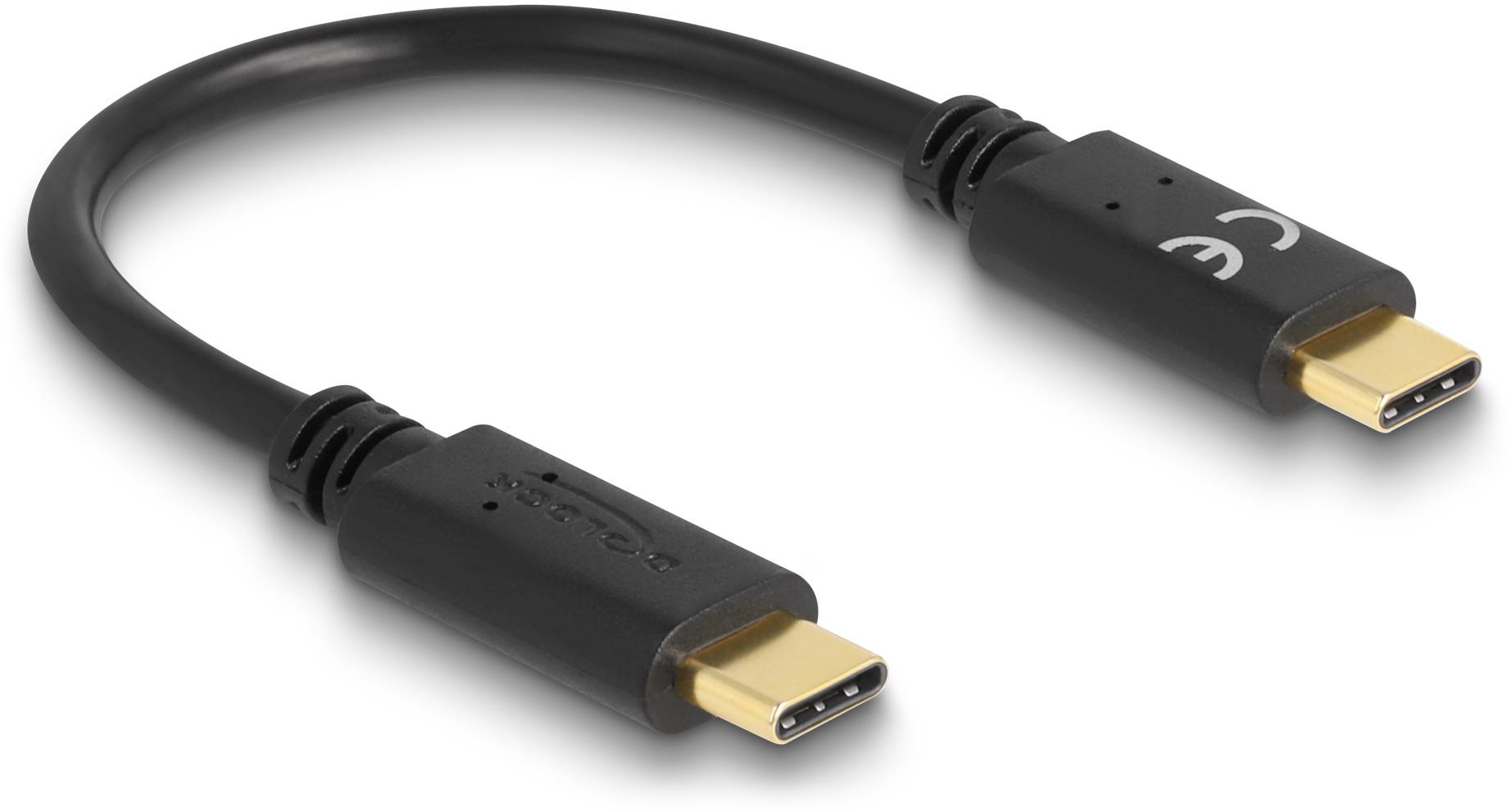 Ein USB-C-Kabel mit schwarzen Steckern an beiden Enden, geeignet zum Verbinden und Laden von Geräten.
