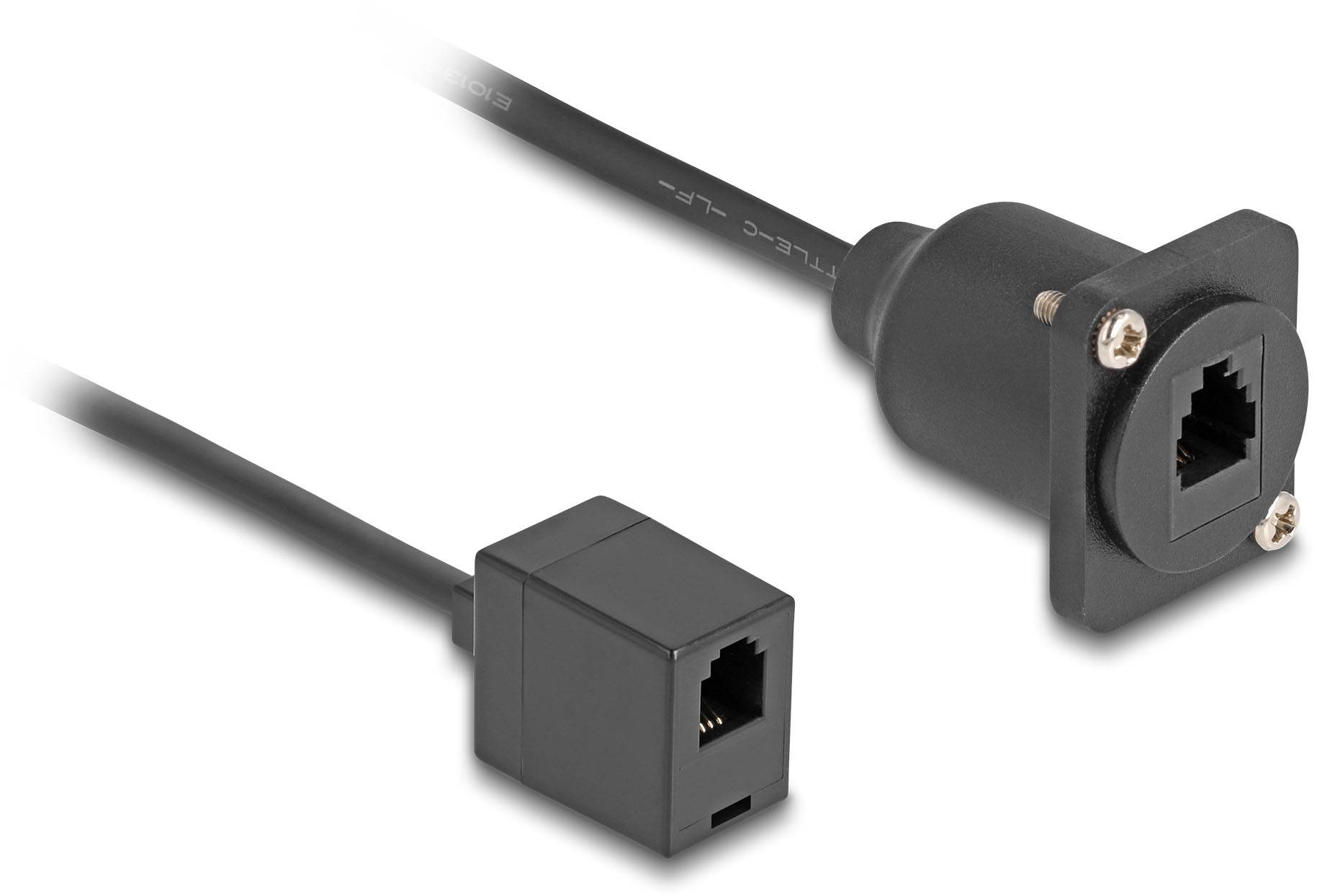 Netzwerkkabel mit Buchse, links als Verlängerungskabel, rechts mit Gehäuse zur Wandmontage im IT- oder Heimnetzwerk-Einsatz.