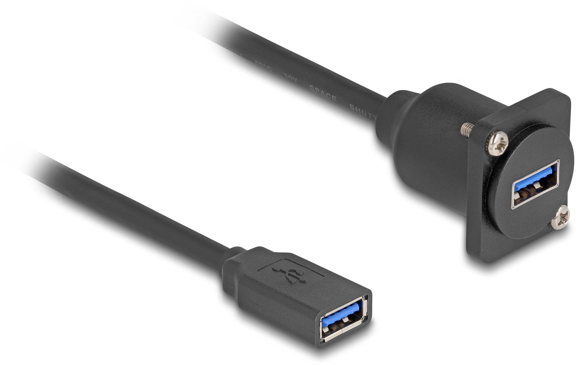 USB 3.0 Verlängerungskabel, ein Ende mit einer buchsenmontierten Buchse, das andere mit einem Standard-Stecker.