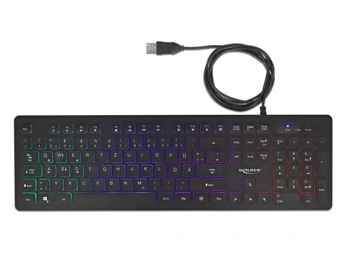 Delock 12625 Kabelgebunden Tastatur Deutsch, QWERTZ Schwarz Beleuchtet