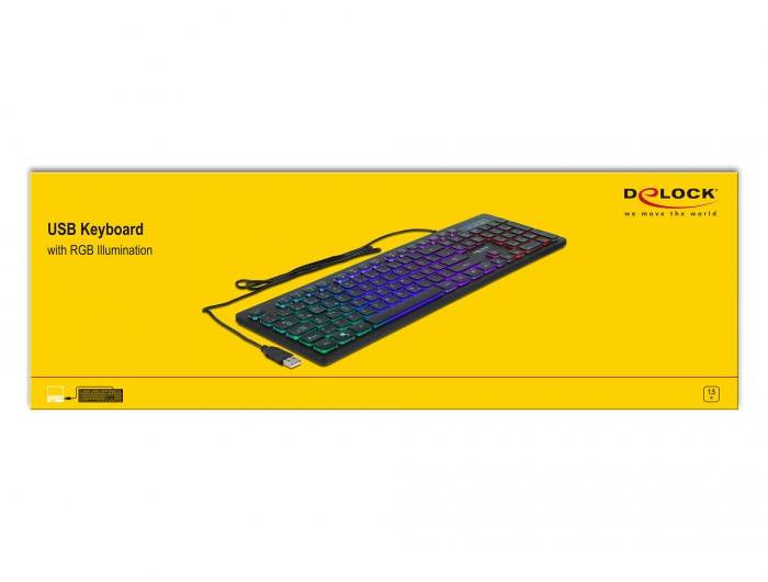 Delock 12625 Kabelgebunden Tastatur Deutsch, QWERTZ Schwarz Beleuchtet