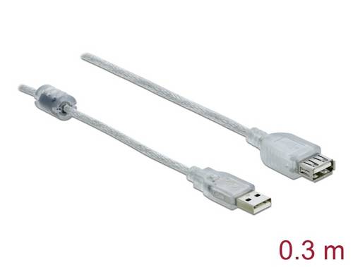 Delock USB-Kabel USB 2.0 USB-A Stecker, USB-A Buchse 0.30 m Transparent doppelt geschirmt, vergolde
