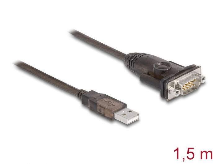 USB-zu-seriell Adapterkabel, 1,5 m Länge. Verbindet Geräte mit USB-Anschluss zu solchen mit seriellem Anschluss. Ideal für ältere Hardware.