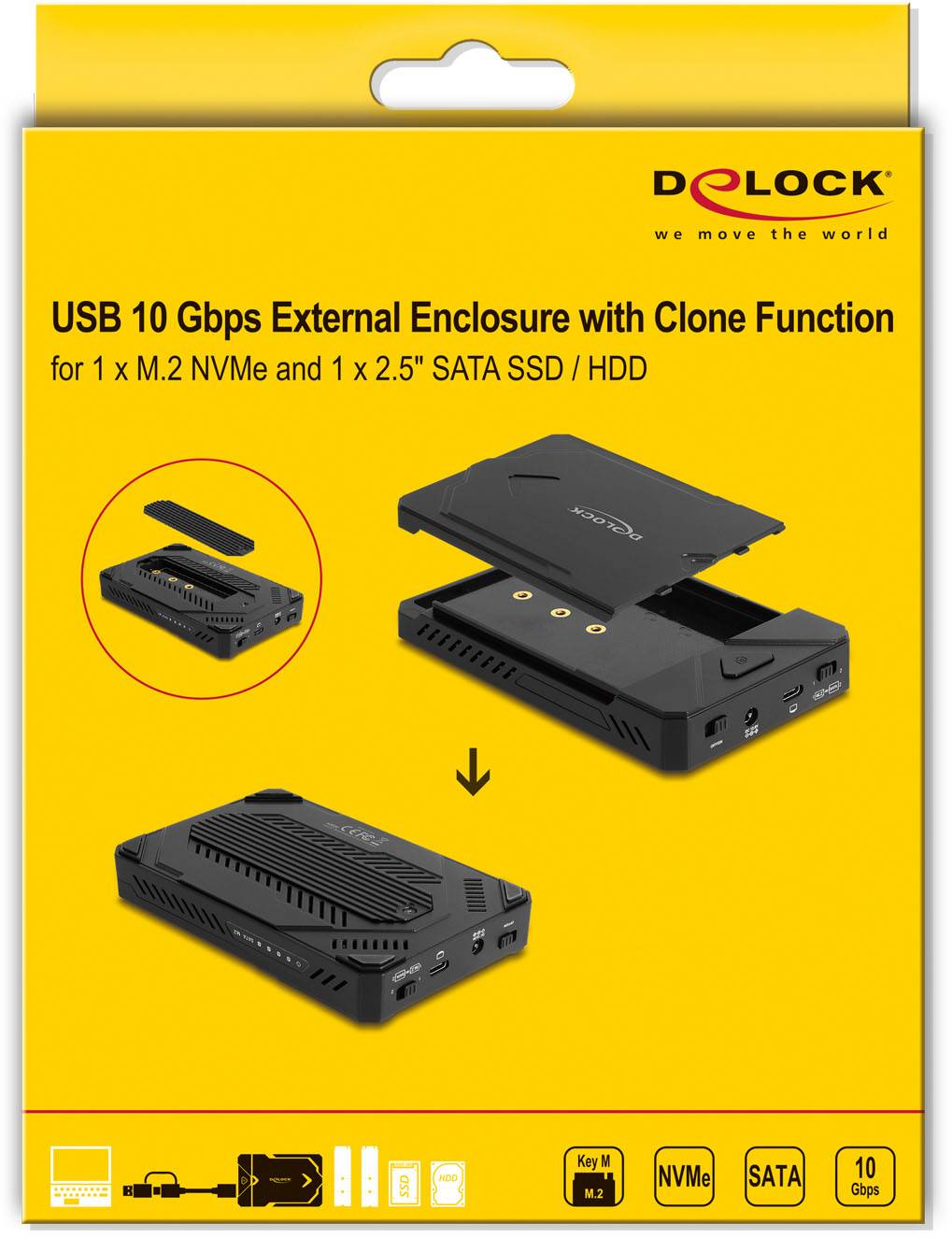 Delock 42020 M.2 SSD-Gehäuse USB-C®, M.2, SATA 6 Gb/s, DC-Buchse 3.5mm 10 GBit/s M.2 2260, 2242, 2280 42020
