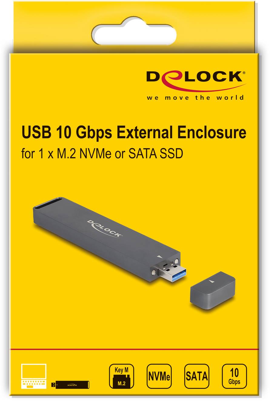 Delock 42021 Externes Gehäuse für M.2 PCIe NVMe SSD USB-A, M.2 10 GBit/s M.2 PCIe NVMe 2280, 2260, 2242, 2230 42021