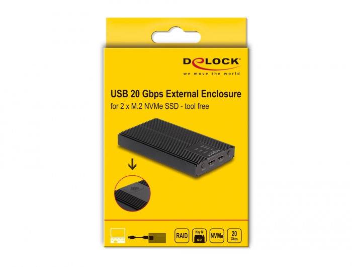 Delock 42022 Externes Gehäuse für M.2 PCIe NVMe SSD USB-C®, M.2 20 GBit/s M.2 PCIe NVMe 2260, 2280, 2242, 2230 42022