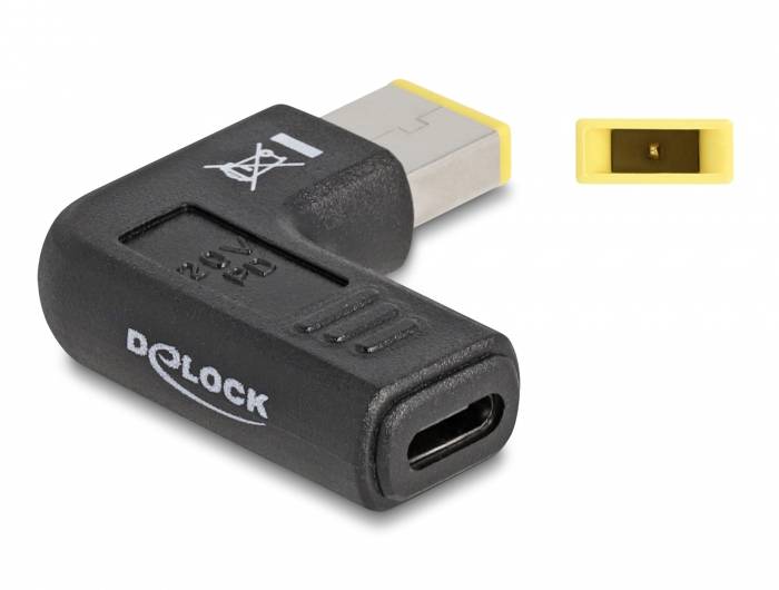 'Delock' Adapter mit schwarzem Gehäuse und USB-C-Anschluss, 90-Grad-Winkel für Lenovo Slim-Tip.