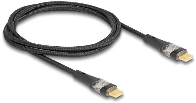 Schwarzes, geflochtenes HDMI-Kabel mit goldenen Anschlüssen, geeignet für hochauflösende Video- und Audioübertragung.