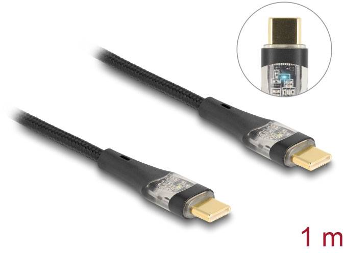 Hochwertiges 1 Meter langes USB-C-Kabel mit vergoldeten Steckern und geflochtenem Mantel, geeignet für schnelle Datenübertragung.