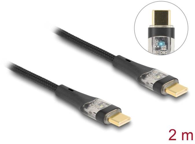 '2 m USB-C Kabel' mit geflochtenem Gehäuse und vergoldeten Steckern für verbesserte Verbindung und Haltbarkeit.