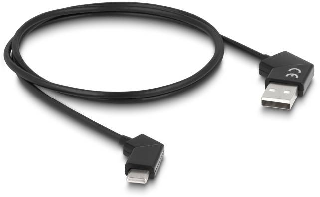 Ein schwarzes USB-Kabel mit USB-A-Stecker und Micro-USB-Stecker, geeignet zum Laden und Synchronisieren von Geräten.