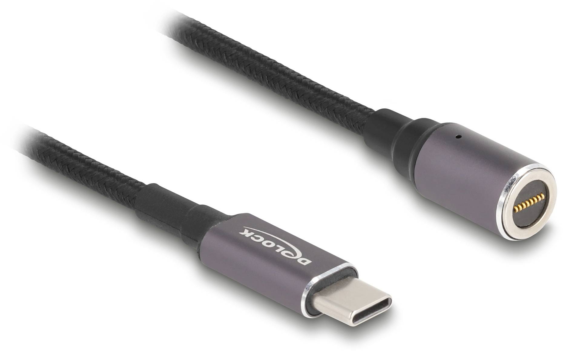 Magnetisches USB-C-Kabel von Delock mit abnehmbarem Stecker. Eignet sich zum einfachen Laden oder Verbinden von Geräten ohne Steckerbruchgefahr.