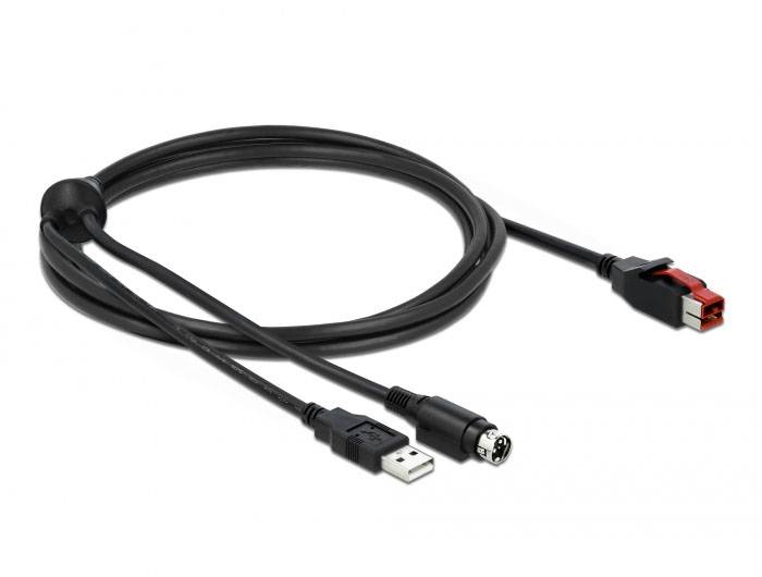 Schwarzes Verbindungskabel mit USB- und sechspoligem Stecker, geeignet für elektronische Geräte und Computerzubehör.