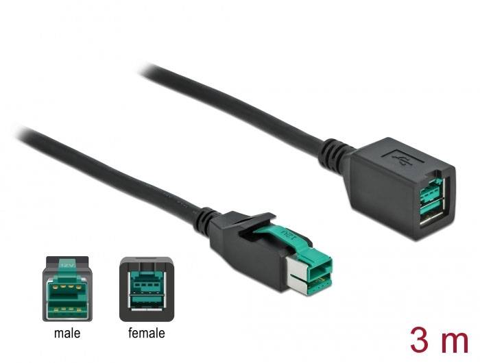 Ethernetkabel, 3 Meter lang, mit männlichem und weiblichem Stecker.