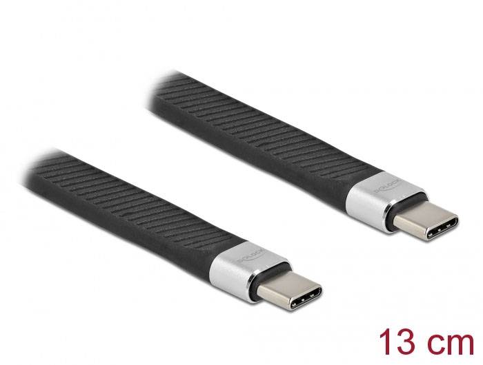 Zwei schwarze USB-C-Kabel in schwarzem Design mit grauem Anschluss. Text: '13 cm'.