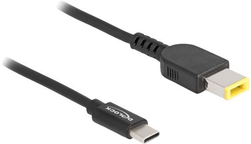 USB-C-zu-Laptop-Ladekabel zeigt den USB-C-Stecker links und den Laptop-Anschluss rechts, geeignet für universelles Laden.