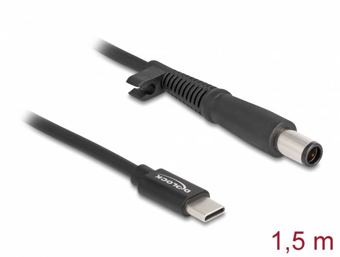 USB-C auf DC-Stromkabel, 1,5 Meter Länge, schwarzes Design.