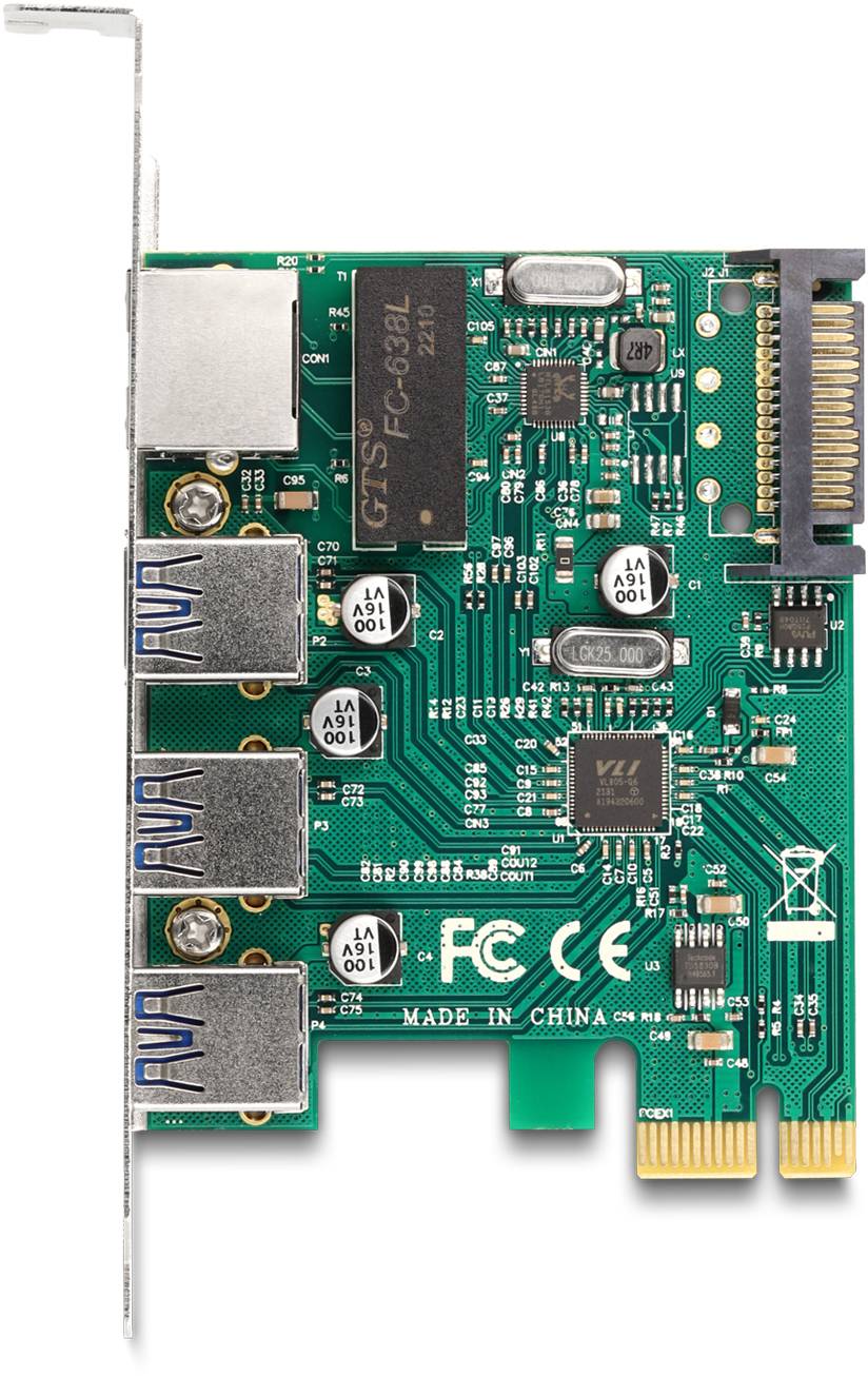 Delock 90105 PCI-Express Karte RJ45, USB-A (USB 3.2 Gen 1) PCIe