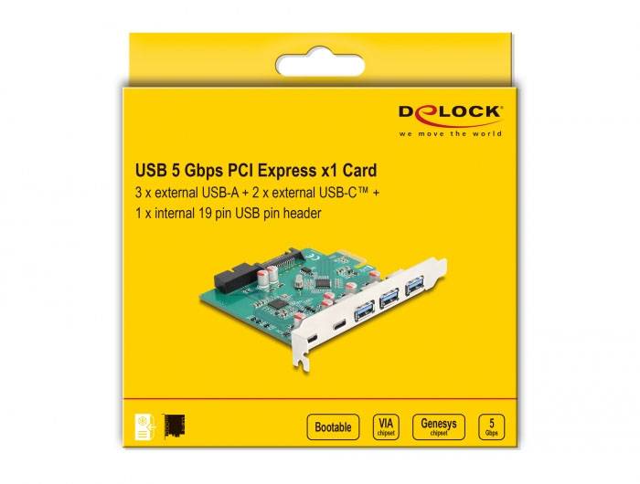 Delock 90109 PCI-Express Karte SATA, USB-A (USB 3.2 Gen 1), USB-C® PCIe