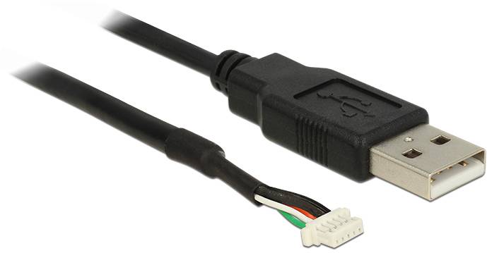USB-Kabel mit einem offenen Ende, das blanke farbige Drähte sowie einen Stecker zeigt, geeignet für elektronische Verbindungen und Reparaturen.